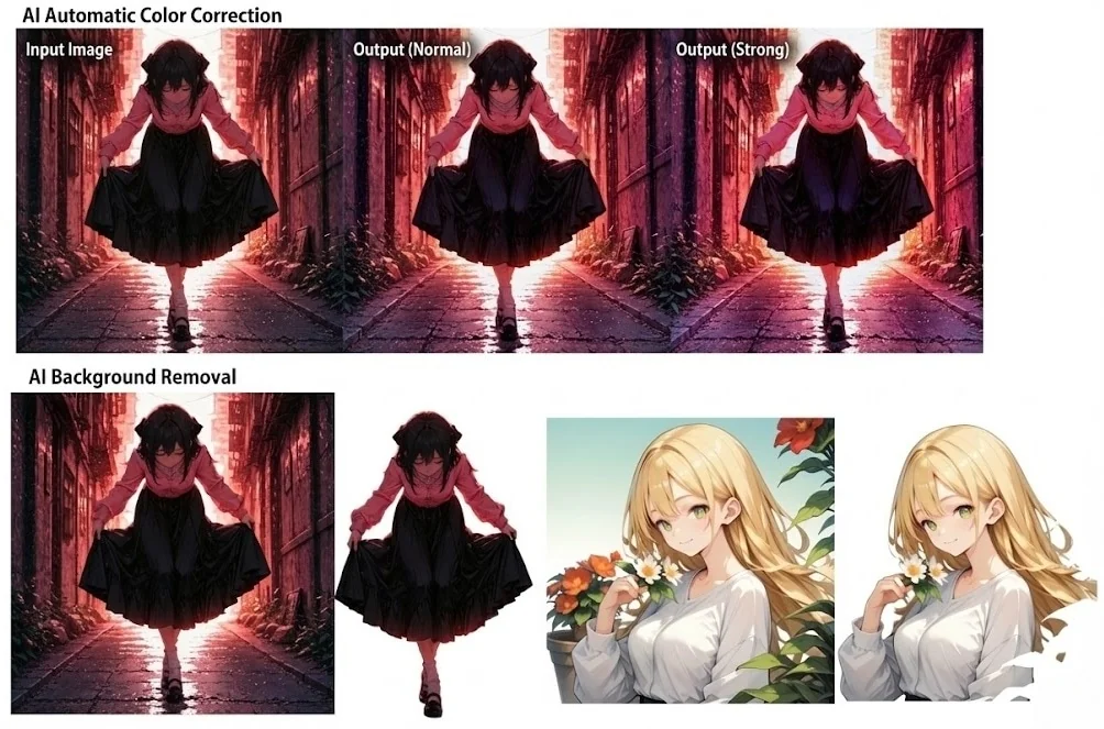 AI color correction and background removal example