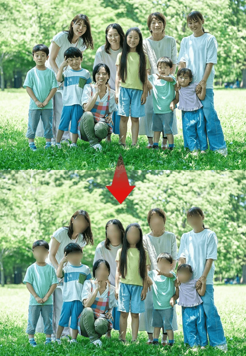 Family photo face anonymization example